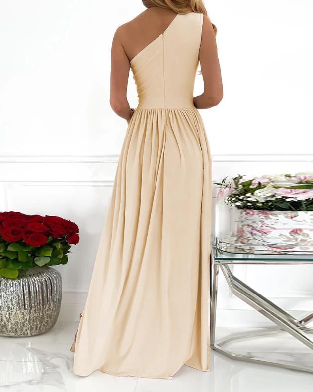 Women's One Shoulder Wrap Maxi Dress with Thigh Slit